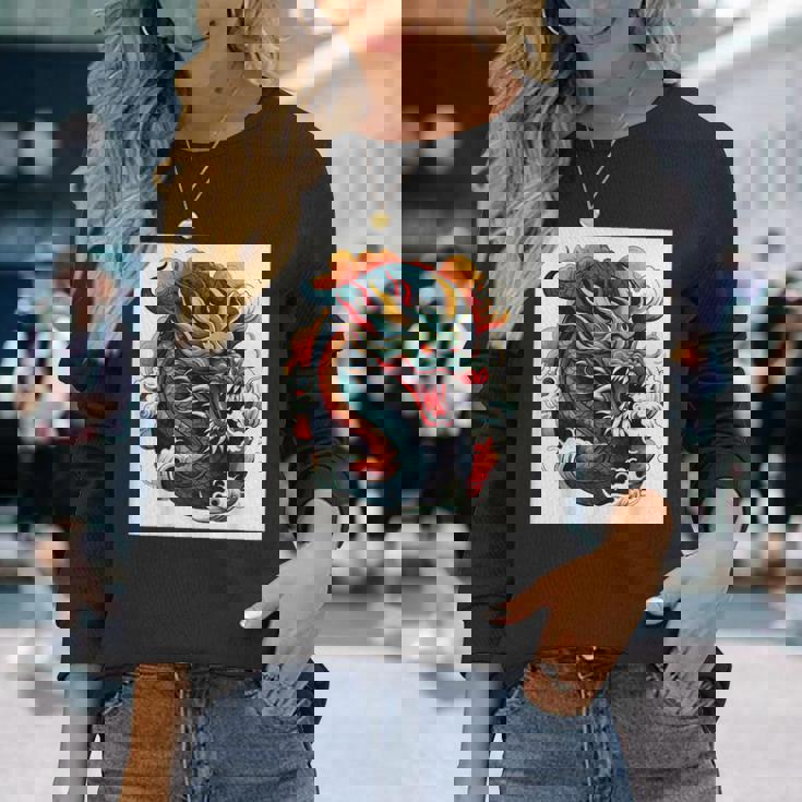 ヴィンテージ タトゥー アート ドラゴン 長袖Tシャツ 彼女への贈り物