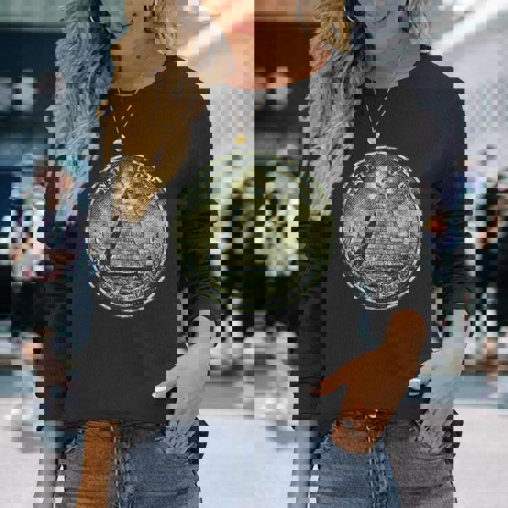 ヴィンテージ ドルビル ノート オールシーイング アイ イルミナティ 長袖Tシャツ 彼女への贈り物