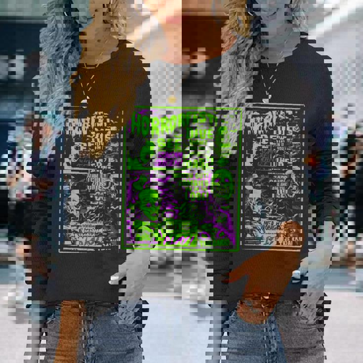 ヴィンテージホラーフェス ハロウィン映画ポスター オールドタイムホラー 長袖Tシャツ 彼女への贈り物