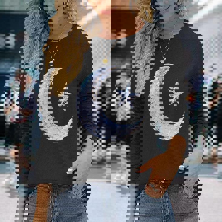 三日月と星 長袖Tシャツ 彼女への贈り物