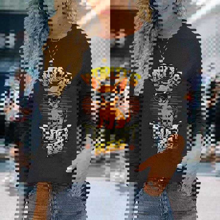 世界で最も小さなボス面白いチワワ 長袖Tシャツ 彼女への贈り物