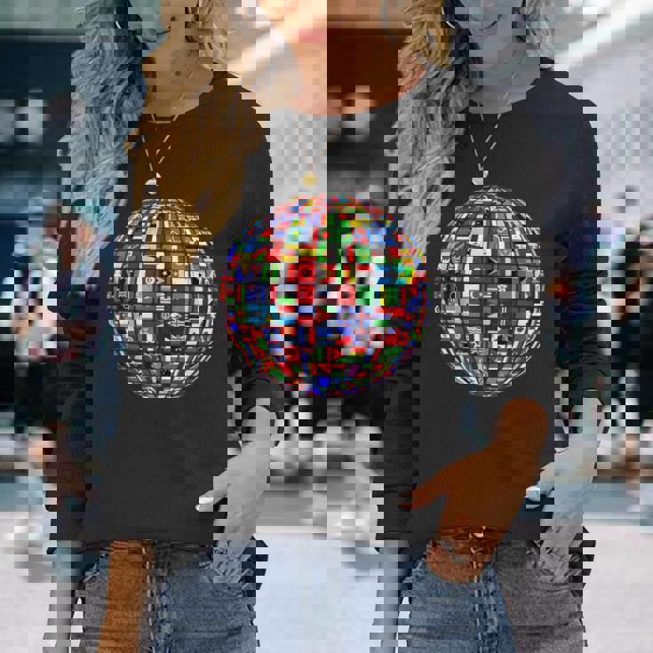 世界地図 世界地図 地球アトラス 世界の国旗 長袖Tシャツ 彼女への贈り物