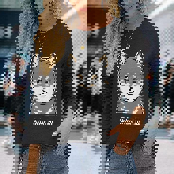 丸顔の黒柴さんのドット絵 長袖tシャツ 長袖Tシャツ 彼女への贈り物