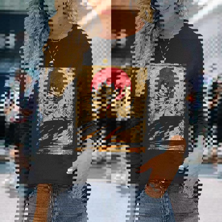 九尾の狐 日本のレトロアート 長袖Tシャツ 彼女への贈り物