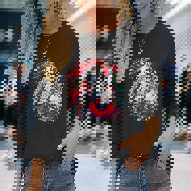 九尾狐 きつね竜 長袖Tシャツ 彼女への贈り物