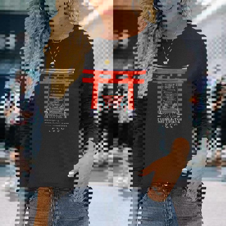 京都、日本、神社、伏見稲荷大社、ドローイング 長袖Tシャツ 彼女への贈り物