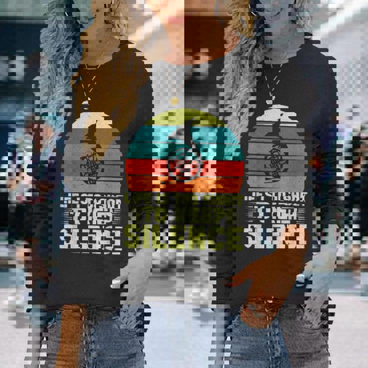 人生は短すぎて沈黙を保つにはフレンチホルン 長袖Tシャツ 彼女への贈り物