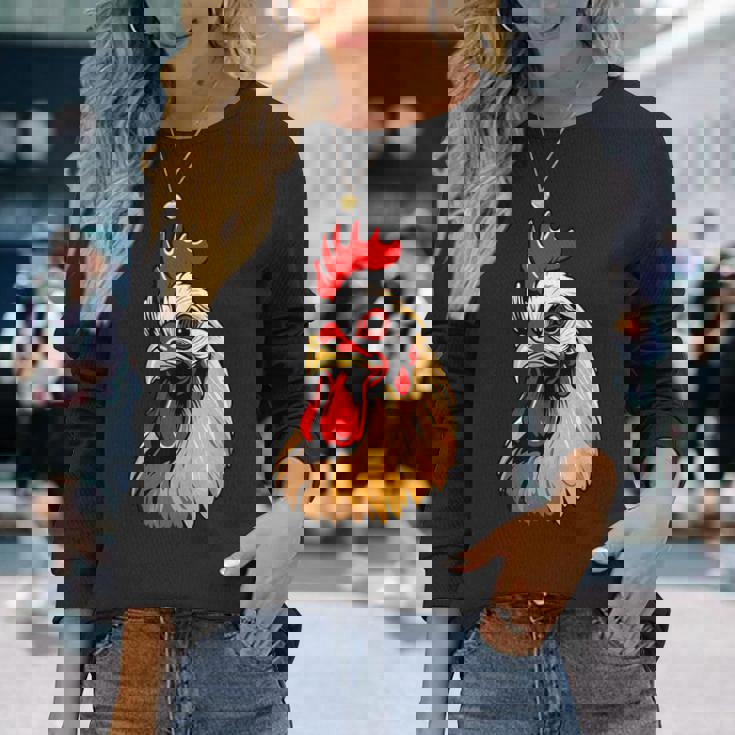 動物愛好家のための大胆な農場の鶏の頭のアート 長袖Tシャツ 彼女への贈り物