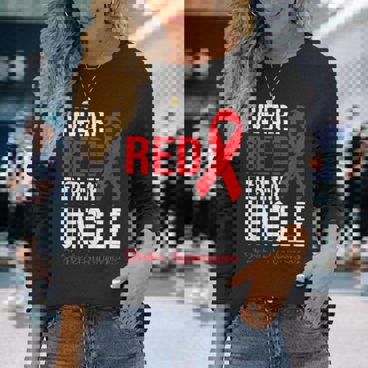 叔父さんの脳卒中啓発のために赤を着ています 長袖Tシャツ 彼女への贈り物