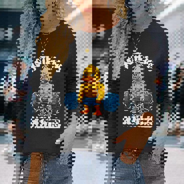 取り付け 筋肉 アヒル ウェイトリフティング フィットネス ジム 男の子 男性 長袖Tシャツ 彼女への贈り物