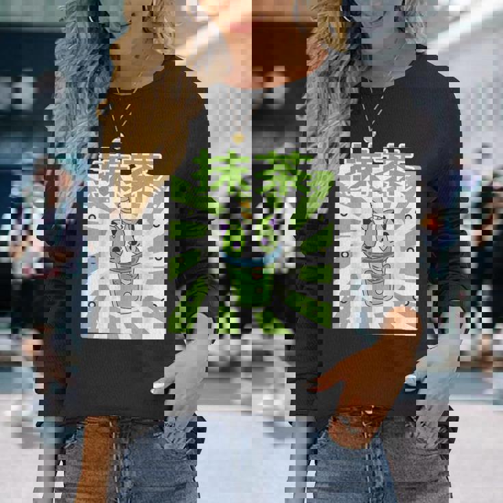 可愛いレトロ90年代日本のカワイイ I Love Matcha ファニー抹茶 長袖Tシャツ 彼女への贈り物