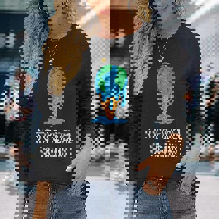 地球温暖化を止める アースデイ 地球 気候保護 地球温暖化 長袖Tシャツ 彼女への贈り物