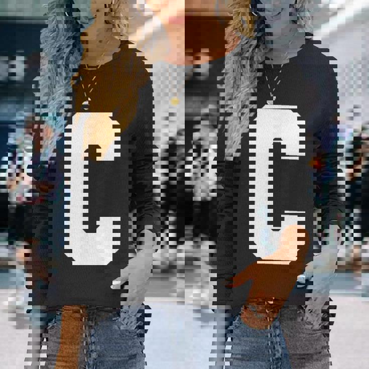 大文字 C アルファベット モノグラム イニシャル 長袖Tシャツ 彼女への贈り物