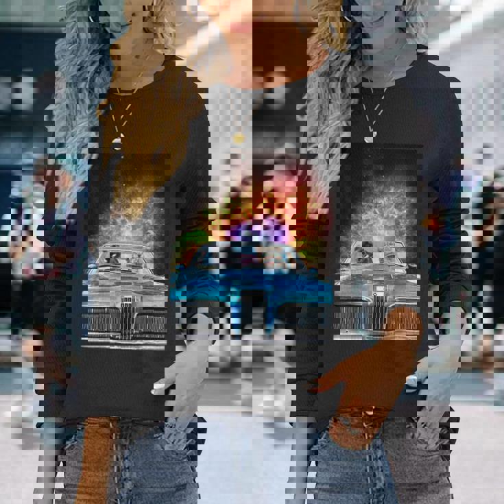 宇宙 銀河 猫 運転 車 長袖Tシャツ 彼女への贈り物