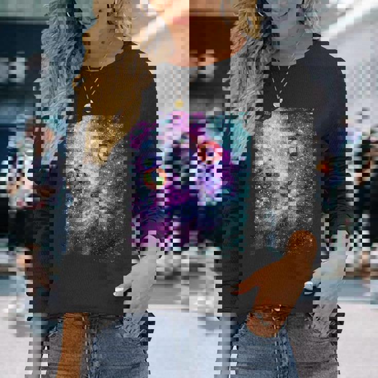 宇宙のかわいいアストロ宇宙猫 長袖Tシャツ 彼女への贈り物