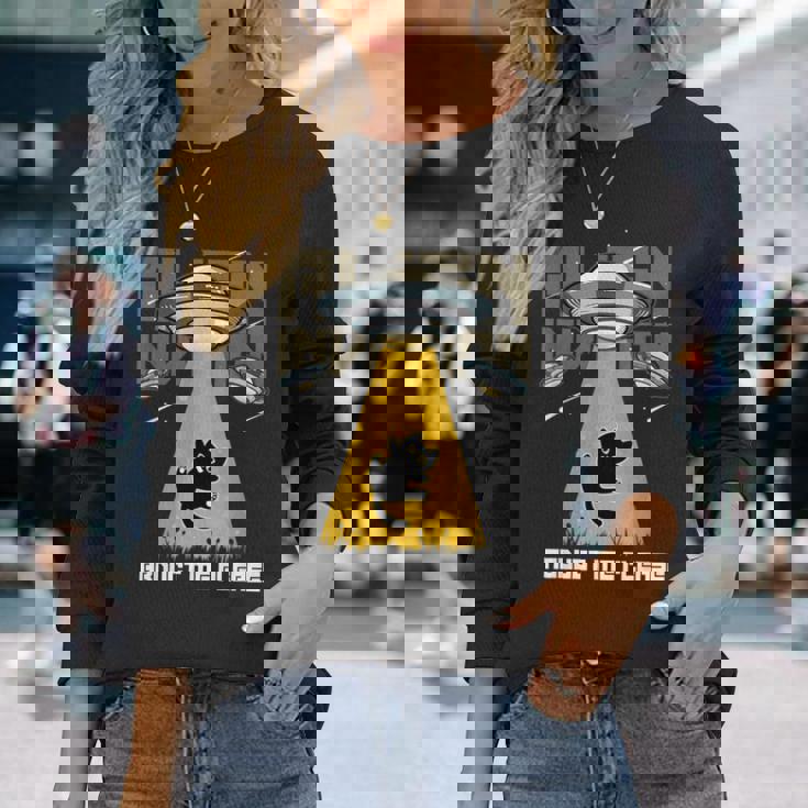 宇宙人 侵略 Abduct Me Please 宇宙船 おもしろ猫 Ufo 長袖Tシャツ 彼女への贈り物