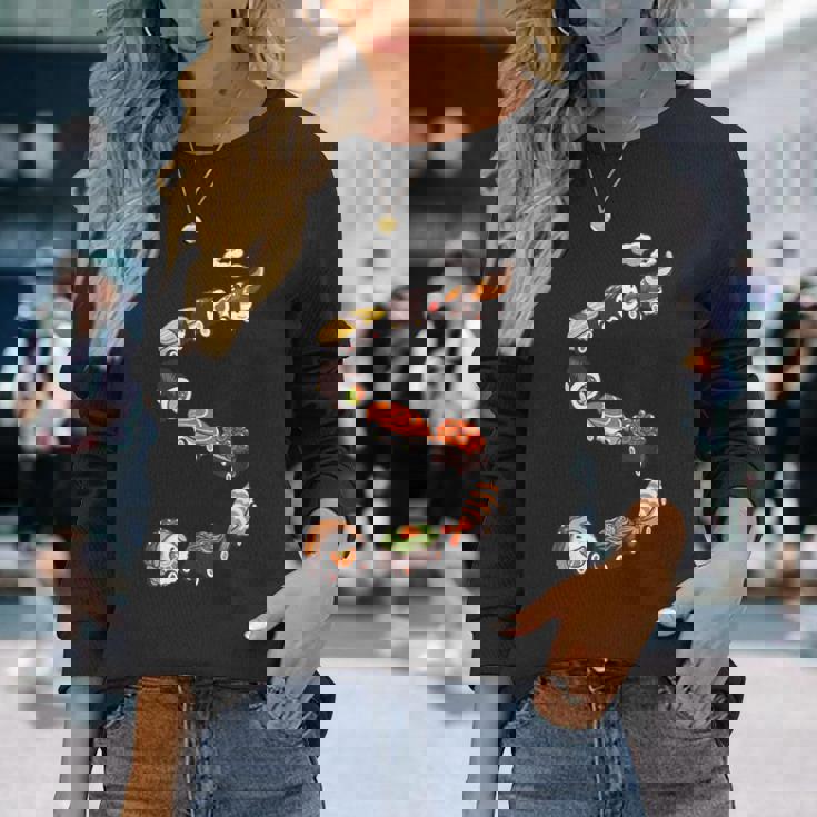 寿司 の 電車 すし いくら サーモン たまご 鉄火巻き 長袖Tシャツ 彼女への贈り物