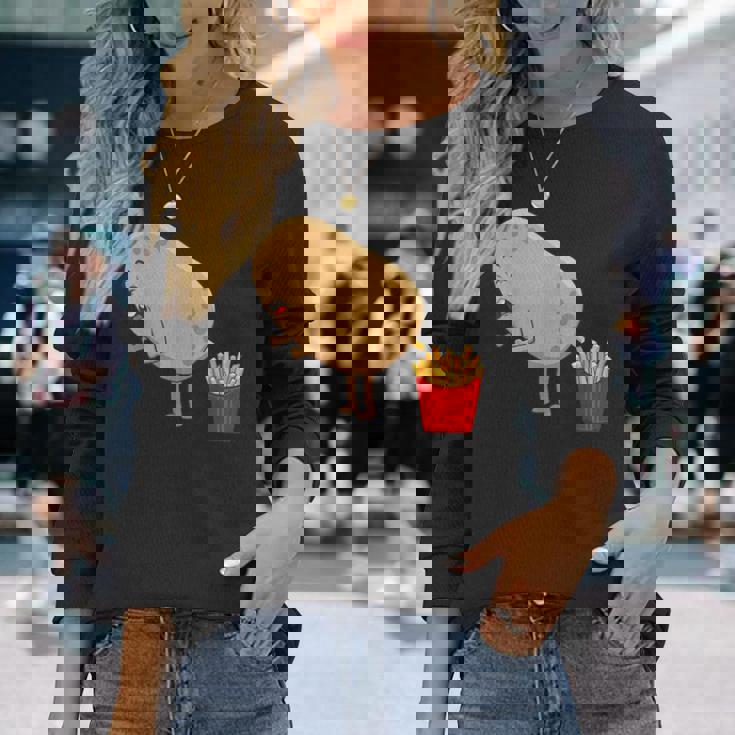 愉快なフライドポテト食べ物デザイン 男女兼用 長袖Tシャツ 彼女への贈り物