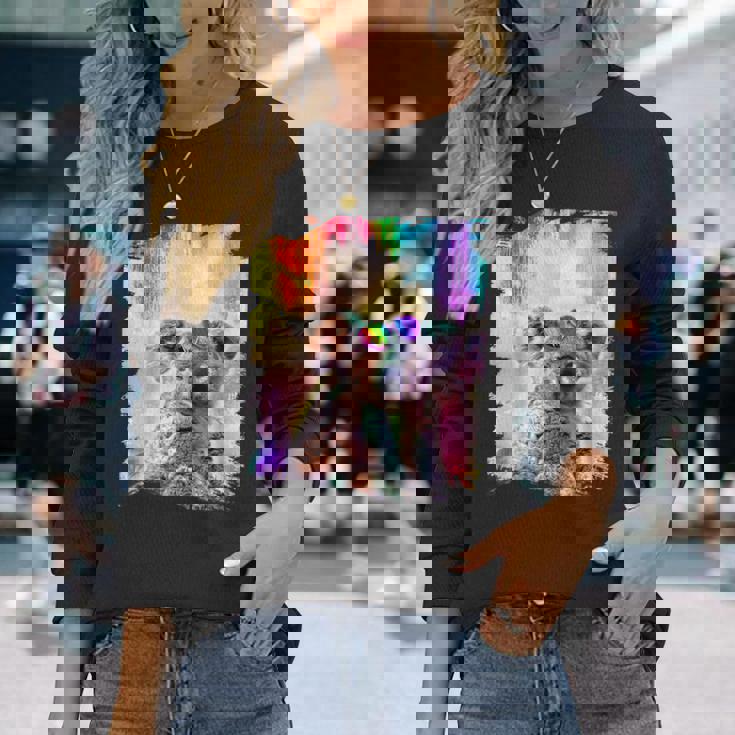 愛のハートのメガネをかけているレインボーコアラ 長袖Tシャツ 彼女への贈り物