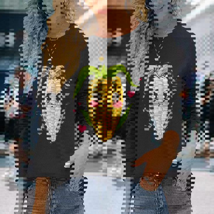 愛らしいかわいいコーンのハート付き。 長袖Tシャツ 彼女への贈り物