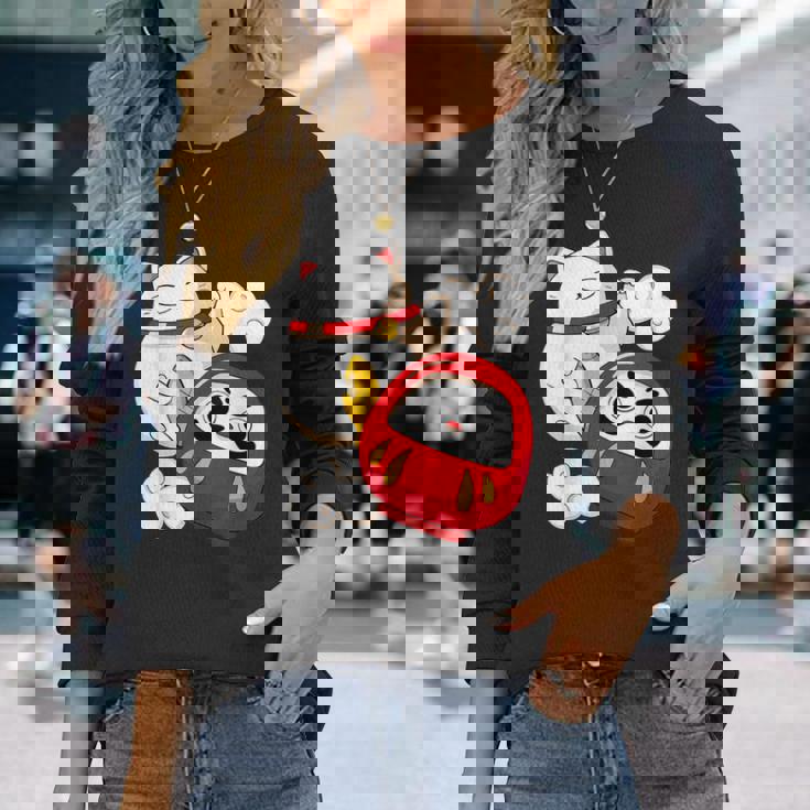 招き猫 招き猫だるま カワイイ 長袖Tシャツ 彼女への贈り物