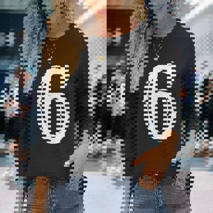 数字 6 インチ 白 大 太字 アメリカ 西部 スタイル フォント 長袖Tシャツ 彼女への贈り物