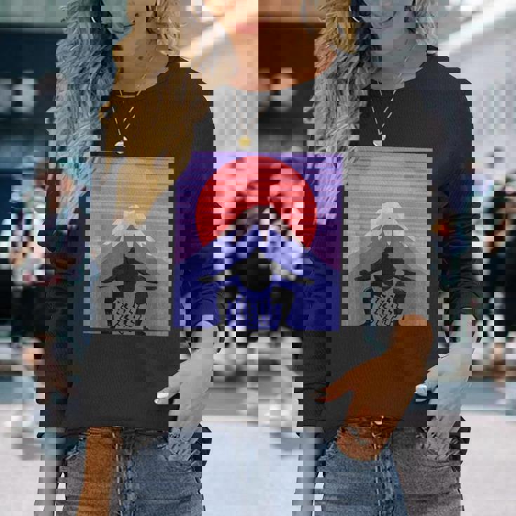 日本の相撲力士は、日本のマワシで 富士山の美学 長袖Tシャツ 彼女への贈り物