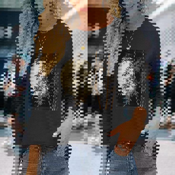 日本の竹と月 長袖tシャツ 長袖Tシャツ 彼女への贈り物