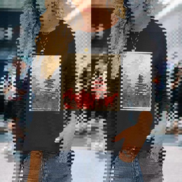 日本アジア アジア 日本風 ヴィンテージ レトロ 自然 長袖Tシャツ 彼女への贈り物