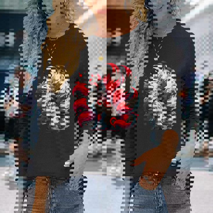 日本アニメ キツネ 九尾 長袖Tシャツ 彼女への贈り物