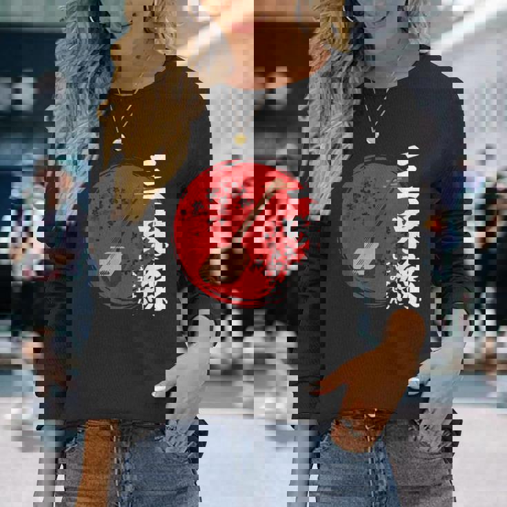 日本三味線 伝統楽器 長袖Tシャツ 彼女への贈り物