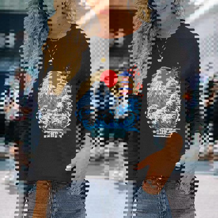 日本山 富士 大波 神奈川 日本 ヴィンテージアート 長袖Tシャツ 彼女への贈り物