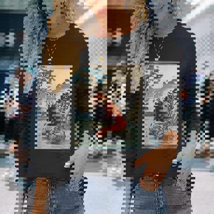 日本美術 レッサーパンダ 京斎 ヴィンテージ 日本 作品 長袖Tシャツ 彼女への贈り物