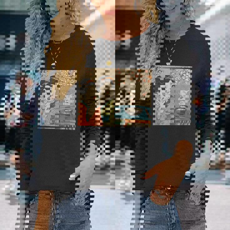 日本美術 桜猫と寿司 長袖Tシャツ 彼女への贈り物