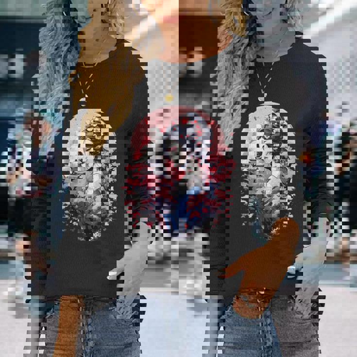 日本美術 浮世絵 アニメ 芸者 桜 富士山 長袖Tシャツ 彼女への贈り物