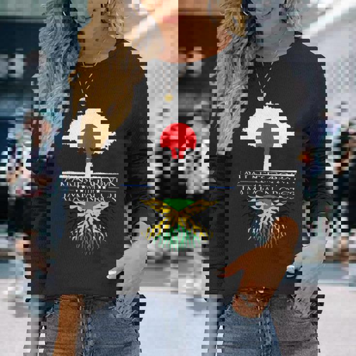 日本育ちのジャマイカ人のルーツ 日本ジャマイカ家系図 長袖Tシャツ 彼女への贈り物