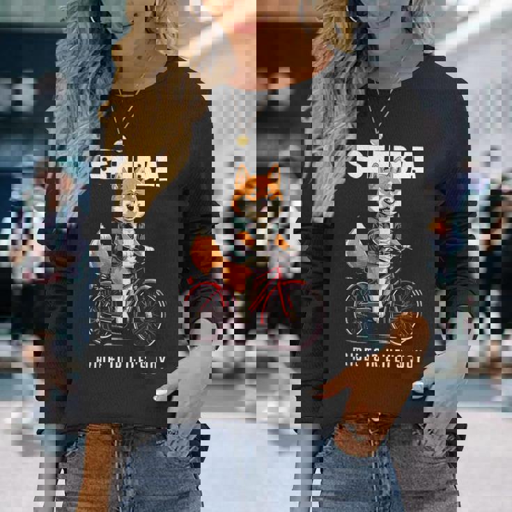 柴犬 いぬ イラスト 柴犬好き 犬好き 自転車 かわいい おもしろ レトロ Ride For Life's Joy 長袖Tシャツ 彼女への贈り物