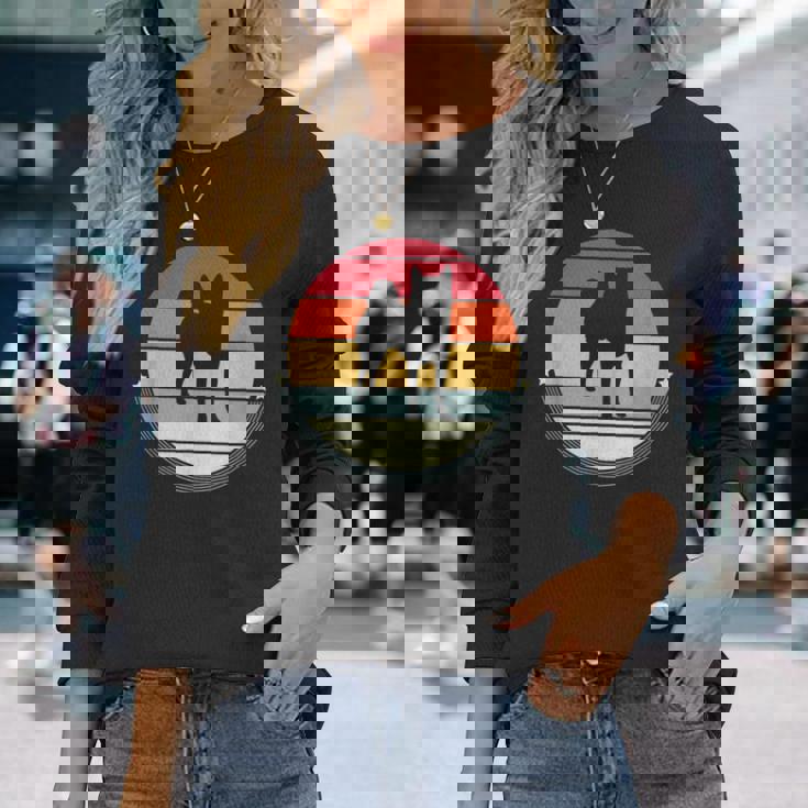 柴犬 シルエット レトロ ヴィンテージ 犬 オーナー レディース メンズ 長袖Tシャツ 彼女への贈り物