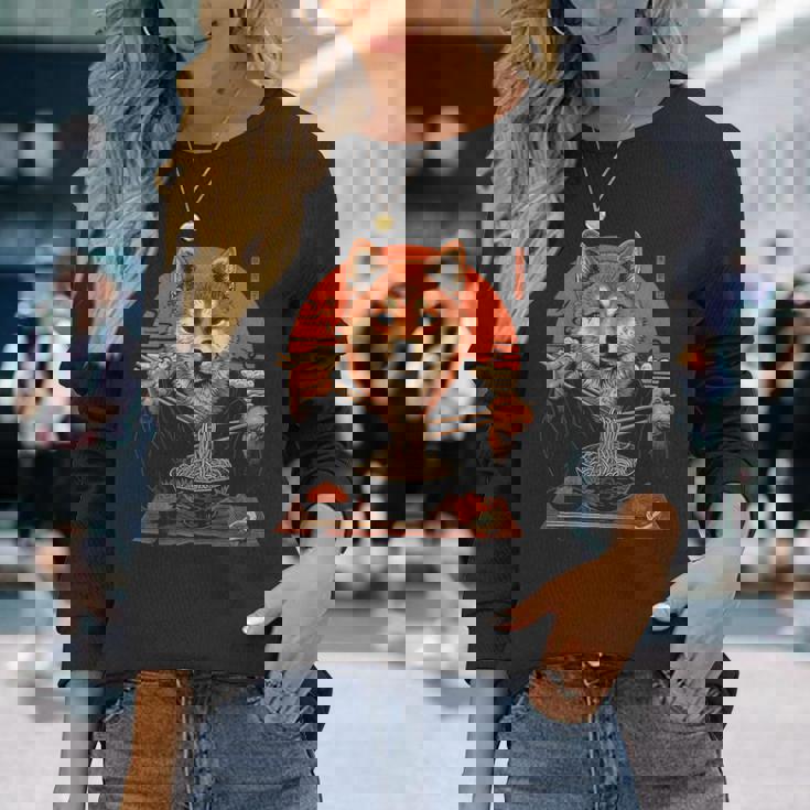 柴犬 ラーメン 麺 日本犬好き アニメ デザイン 長袖Tシャツ 彼女への贈り物