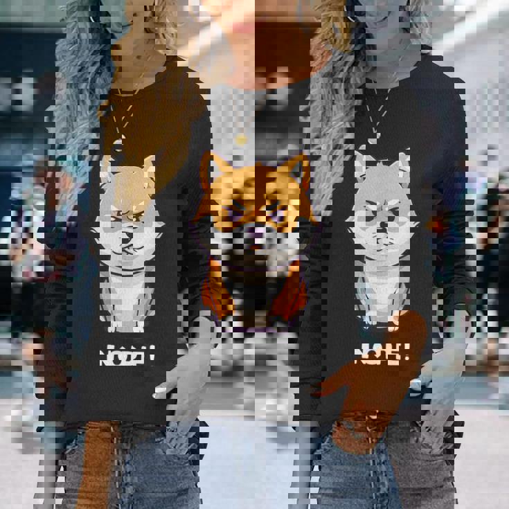 柴犬 犬 赤柴 怒柴 拒否柴 嫌です 怒った犬 かわいい おもしろ 長袖Tシャツ 彼女への贈り物