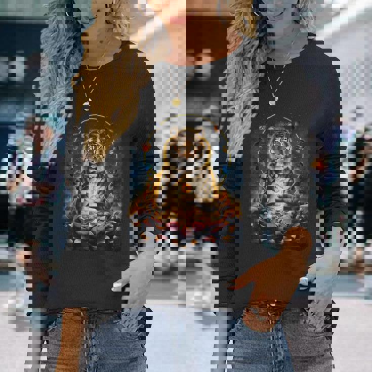 極楽浄土 天国 蓮の花 宇宙 虎 トラ 長袖Tシャツ 彼女への贈り物