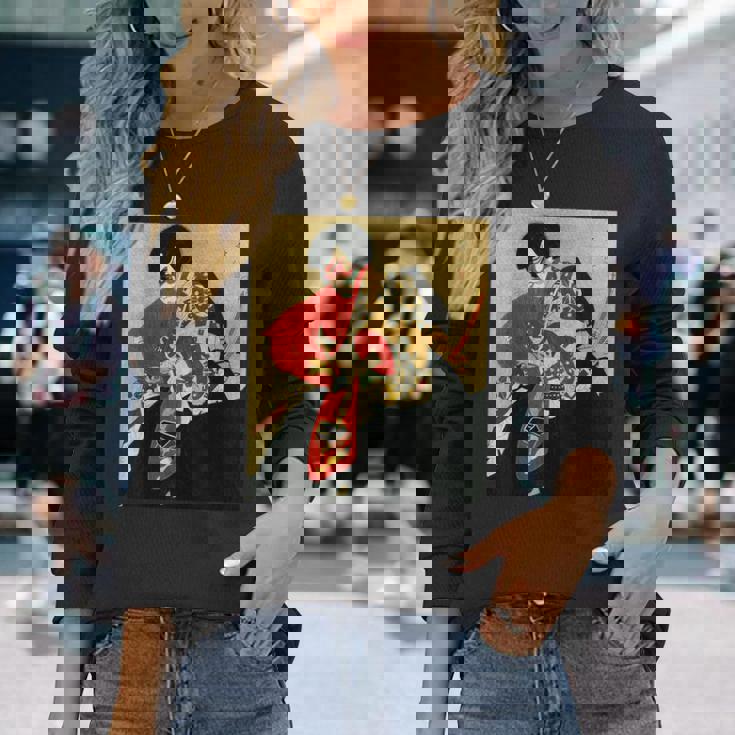 歌舞伎 俳優 日本劇出演者 四世片岡市蔵 上使の弁慶 役者絵 長袖Tシャツ 彼女への贈り物