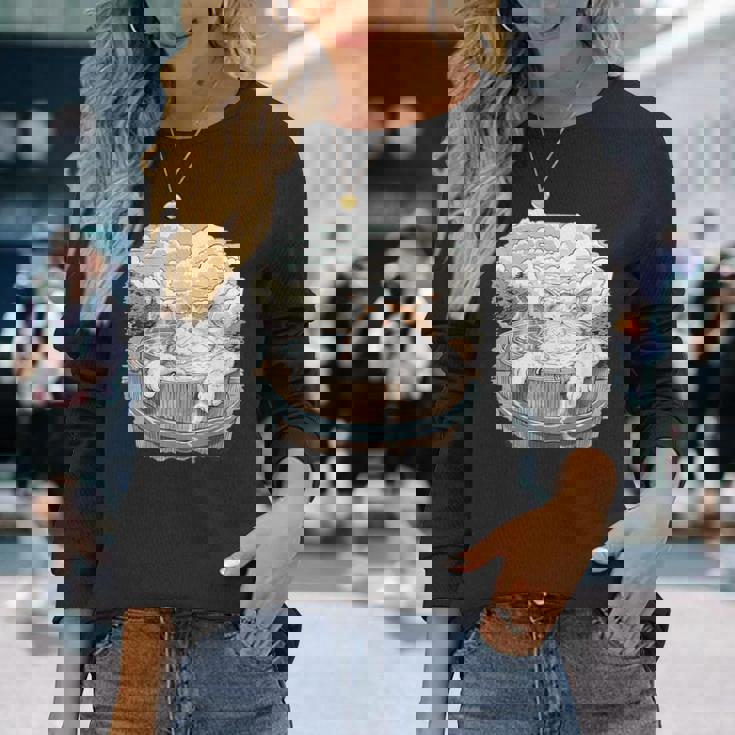 温泉 風呂 子猫 ペット好き 日本画 かわいい 猫 長袖Tシャツ 彼女への贈り物