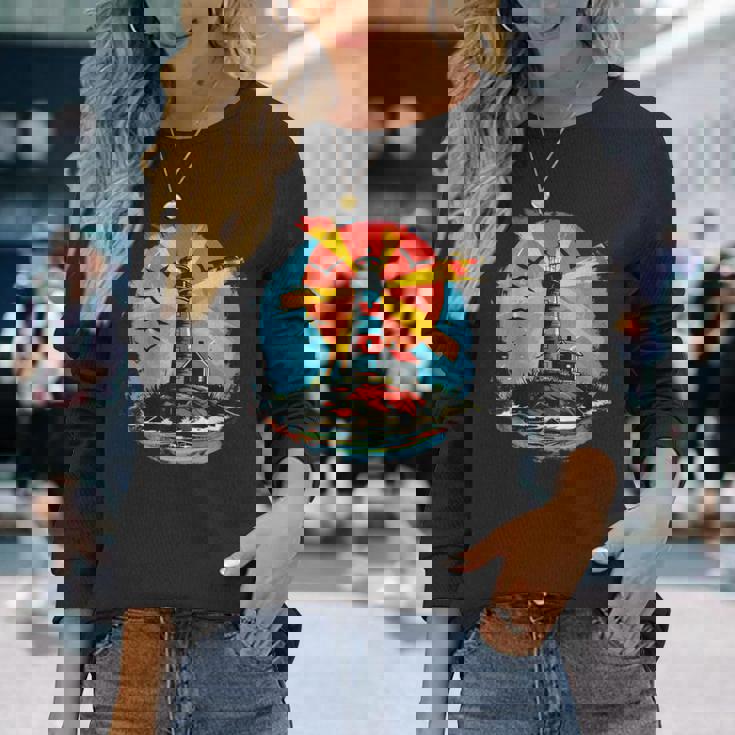 灯台 シーサイド ハウス セーリング 海 ビーチ ボート 長袖Tシャツ 彼女への贈り物