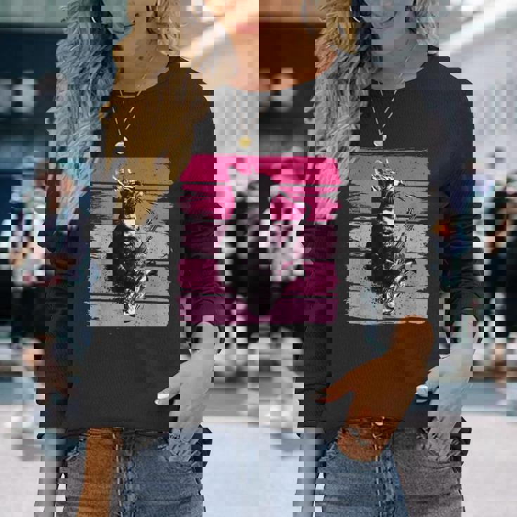 猫 演奏 サックス おもしろい 猫 ジャズ サックス レトロ サックス 長袖Tシャツ 彼女への贈り物