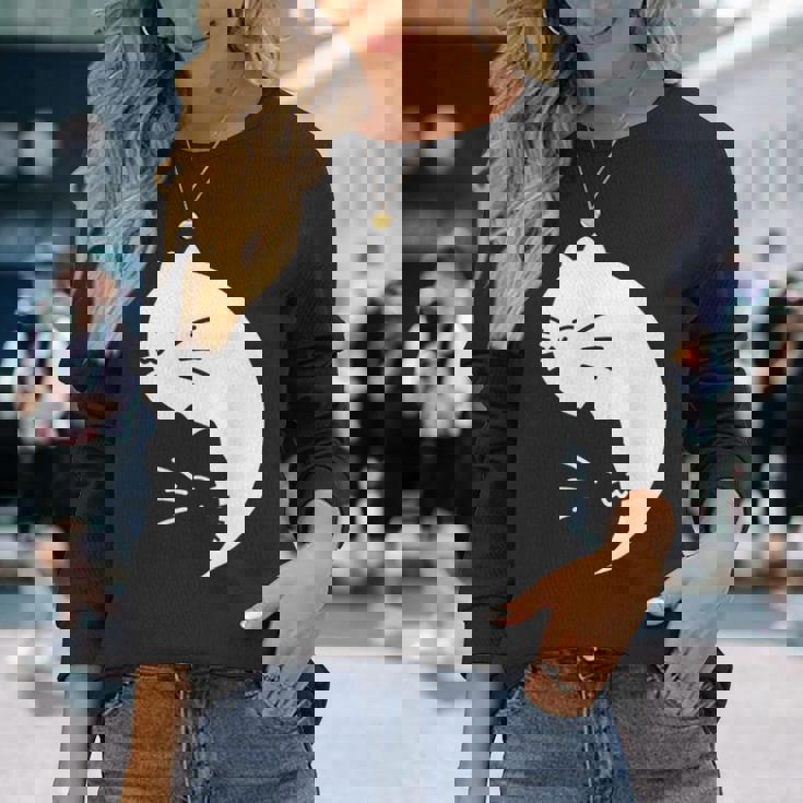 猫 陰陽 反対 調和 エネルギー 子猫 長袖Tシャツ 彼女への贈り物