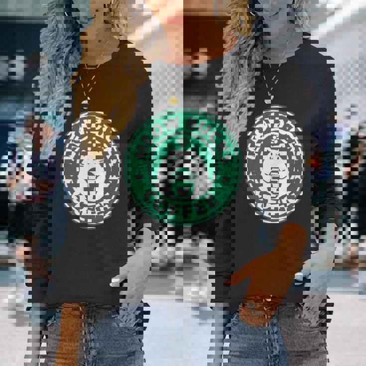 猫バックスコ－ヒ－ スタバ 可愛い カフェ 個性的 パロディ 面白い 笑える 長袖Tシャツ 彼女への贈り物