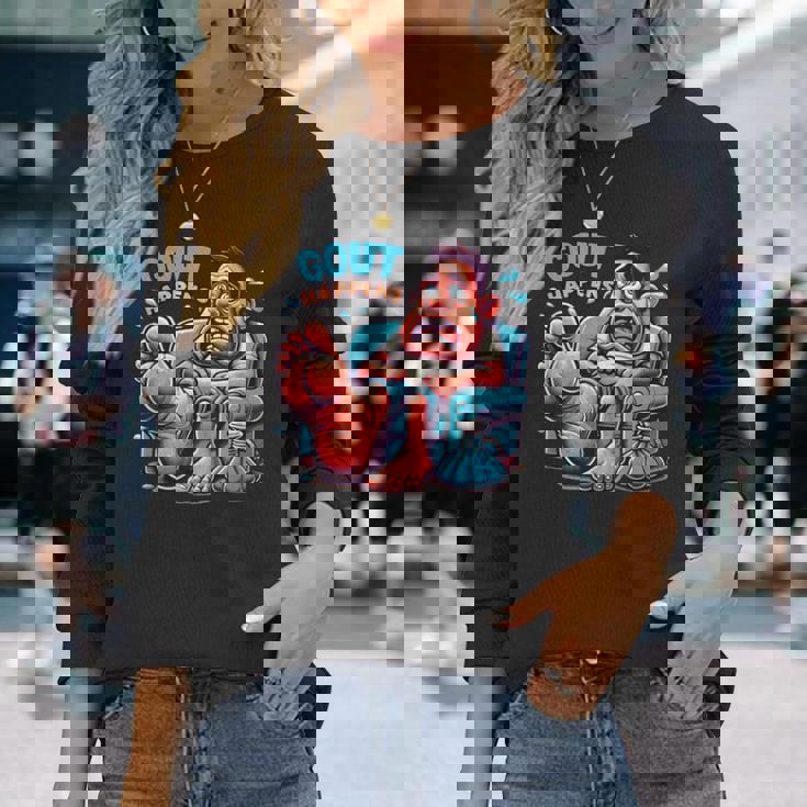 痛風が起こる 面白くて陽気な愚かな痛み むくみ 長袖Tシャツ 彼女への贈り物