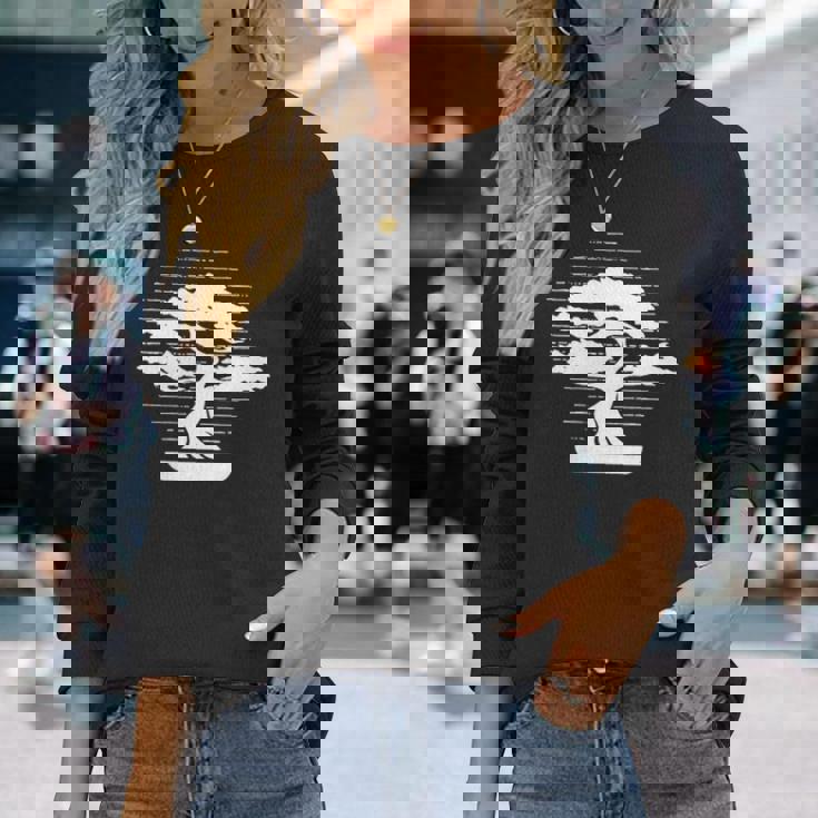 盆栽ロゴエンブレム 盆栽ポット ペンジン 屋内盆栽盆栽 長袖Tシャツ 彼女への贈り物