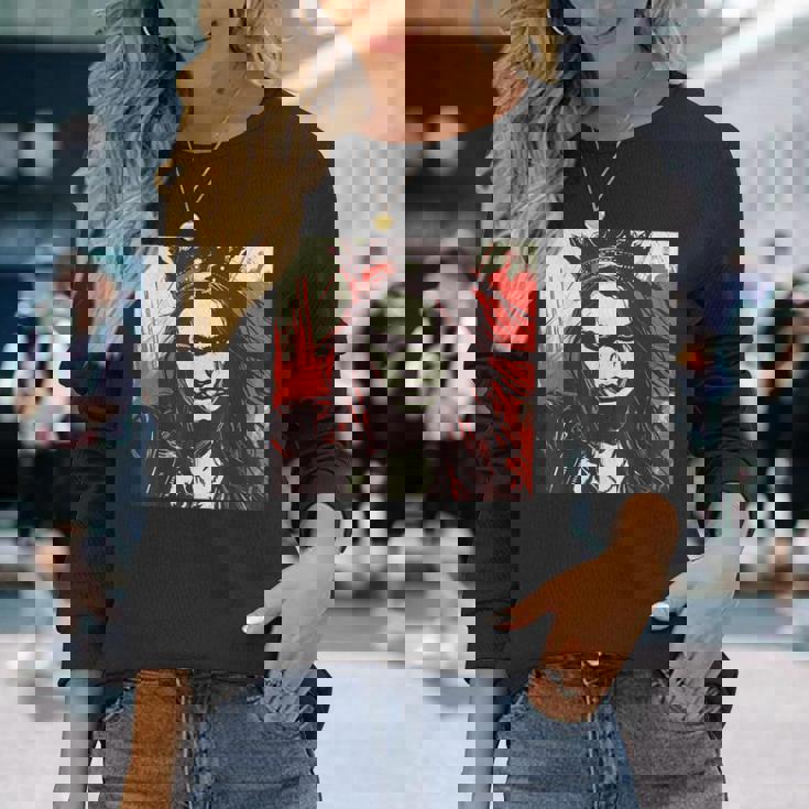 真面目な女王 野生の髪と尖った王冠 長袖Tシャツ 彼女への贈り物